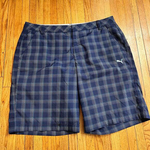 Puma Golf Short Mens 38 Blue Plaid Flat Front Performance - Picture 1 of 10